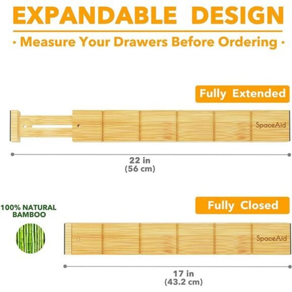 Adjustable Bamboo Drawer Dividers Expandable Kitchen Office Closet Organizer - Picture 5 of 7